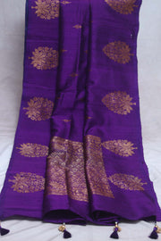 Purple dupion pure silk saree with stitched blouse