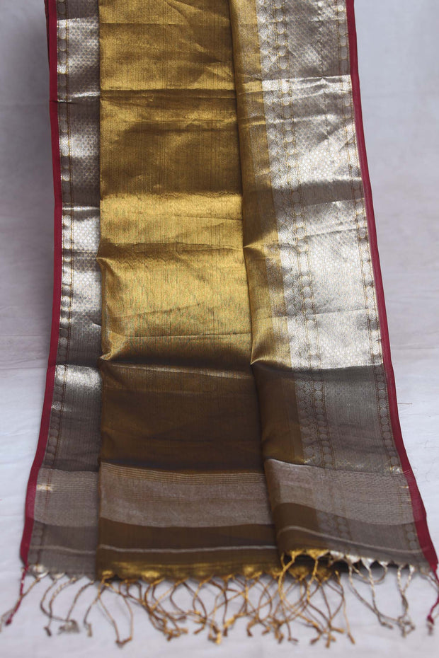 Antique gold tissue saree with banarsi border, with stitched blouse