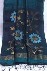 Pure matka silk saree with muslin pallu and jamdani weave , stitched blouse