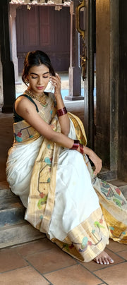 Handloom cotton saree with paitani weave, with BP