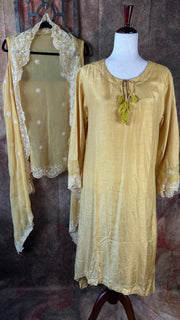 Silk kurti set with organza shrug