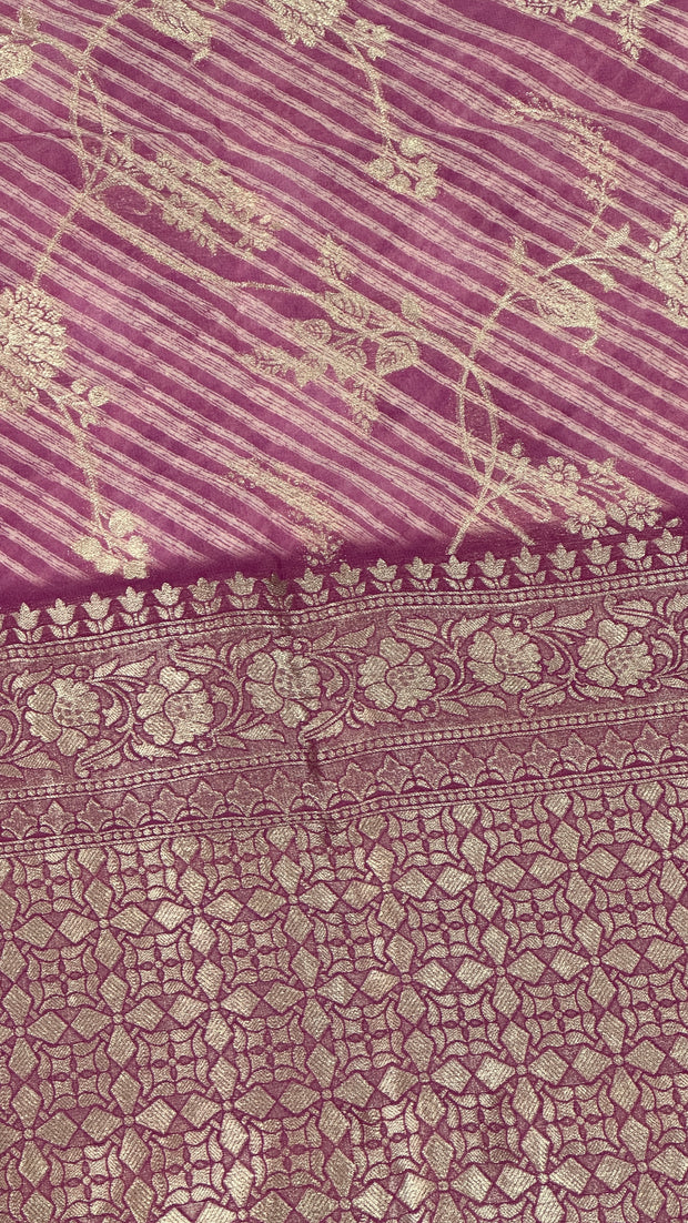 Blush Pink Jaal Weaved Georgette Banarasi Saree with Digital Print and Stitched Blouse