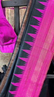 Black and Pink Combo Pure Raw Silk Saree with Stitched Blouse