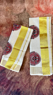 Tissue set mundu with theyyam print