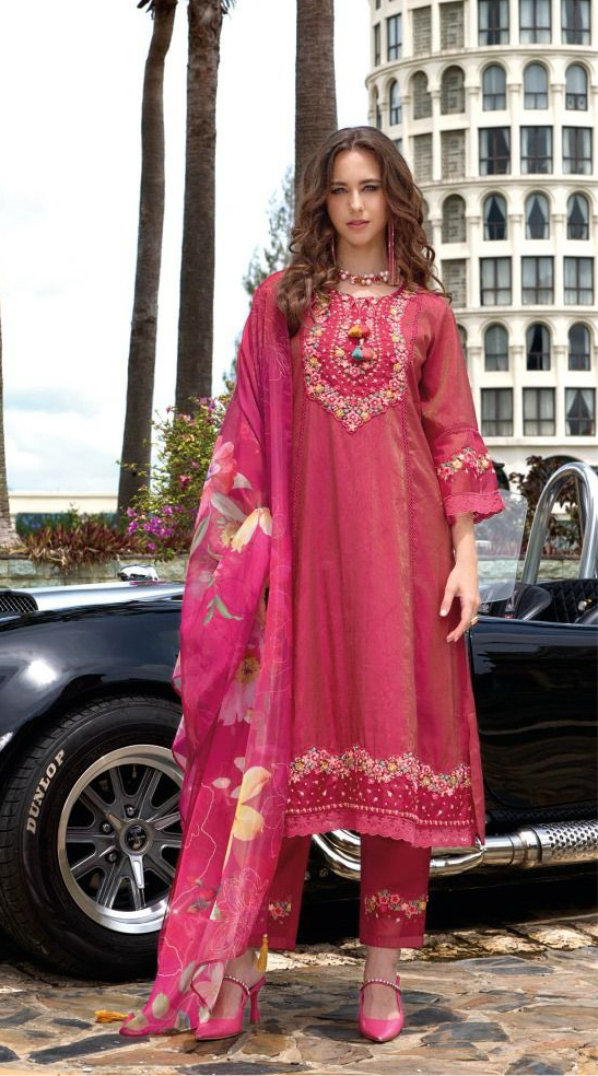 Wine red Kurti with emboidery , bottom and dupatta