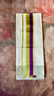 Tissue Set mundu with green and purple border
