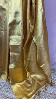 Gold brocade saree with stitched blouse