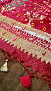 Red Silk Katan Kotta bandej saree with stitched blouse