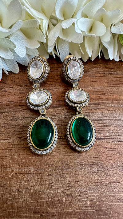 Victorian finish earring with green stone