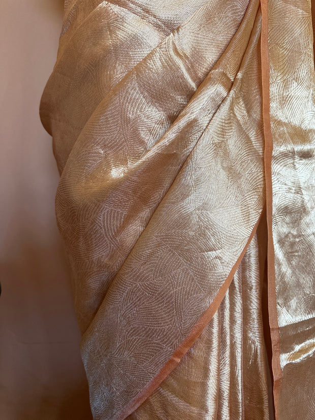 Pure organza silk brocade saree with stitched blouse