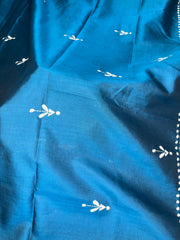 Peacock blue pure bangalore silk saree with kantha work , stitched blouse