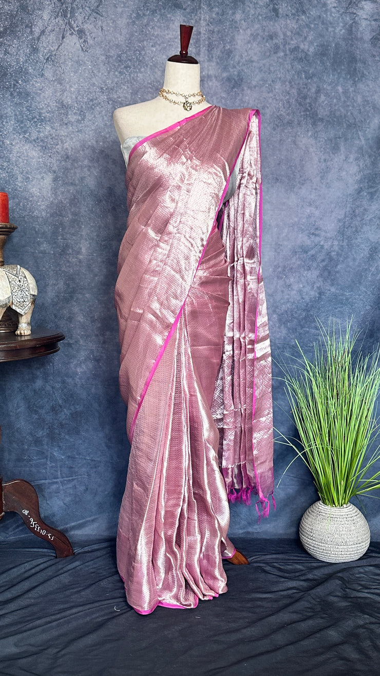 Pure organza silk brocade saree with stitched blouse