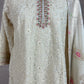 Off white chikankari short kurti with banarsi ghararh and dupatta