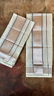 Set mundu with copper zari and Black thread weave