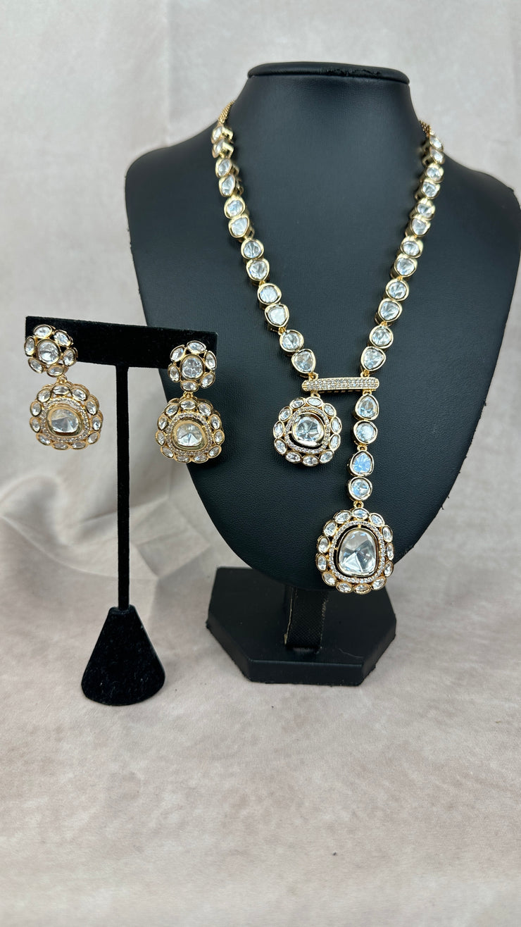 Moissanite stone necklace with double pendent and earring