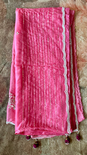 Watermenlon pink georgette organza saree with sequins work, with BP