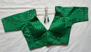 Green silk blouse with gold and silver weave