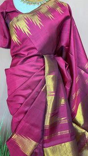 Pure handloom kanchivram silk saree with temple border with stitched blouse