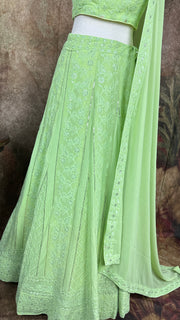 Pista green chikankari lehanga with sequins work