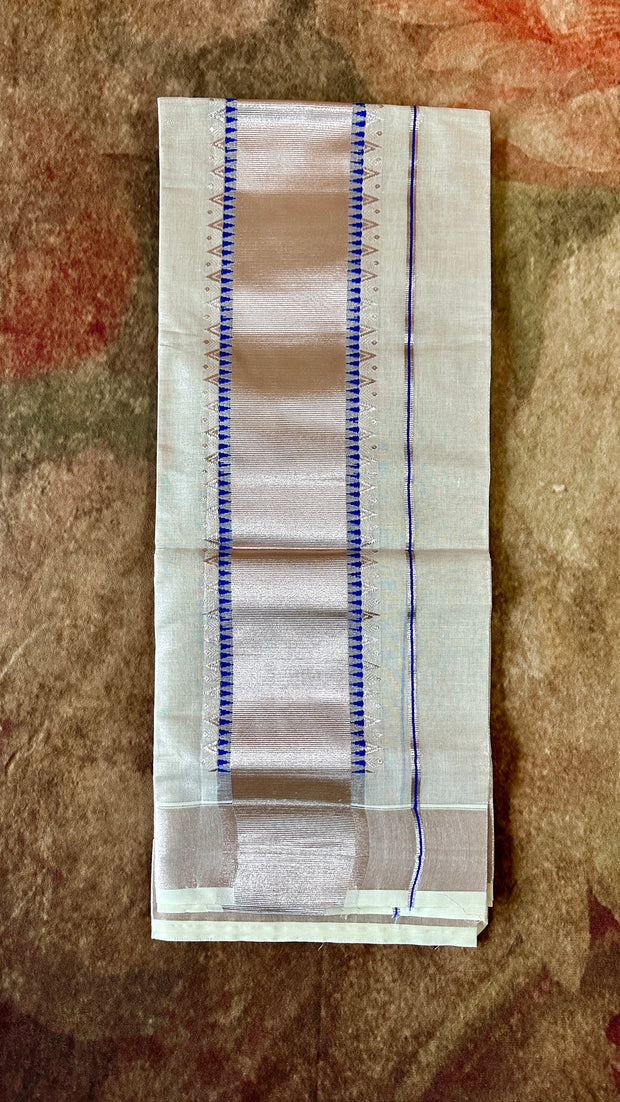 Set mundu with copper zari and blue thread weave