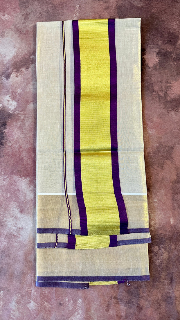 Tissue set mundu with purple and border