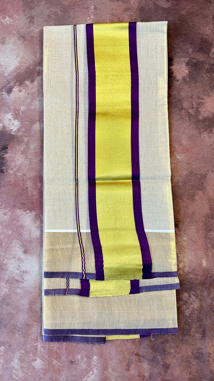 Tissue set mundu with purple and border