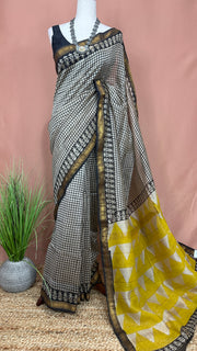 Handblock printed Maheswari cotton silk saree