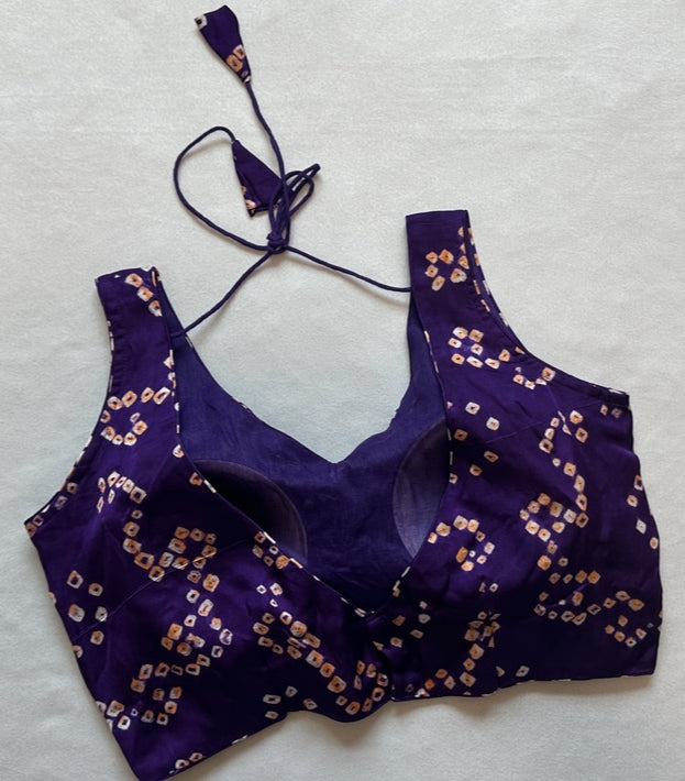 Purple bandini modal silk blouse