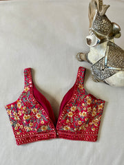 Pink sleeveless blouse with Real mirror and bead work