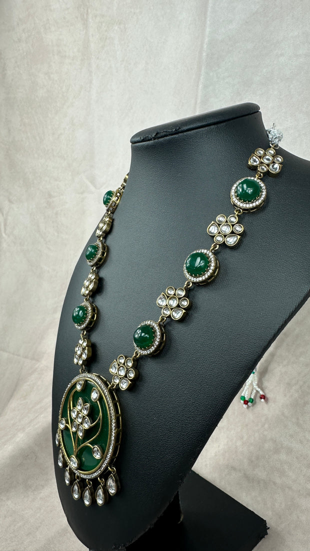 Designer necklace with Green stone work