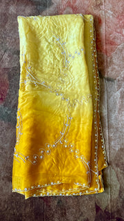 Yellow ombre georgette organza saree with embroidery work, BP