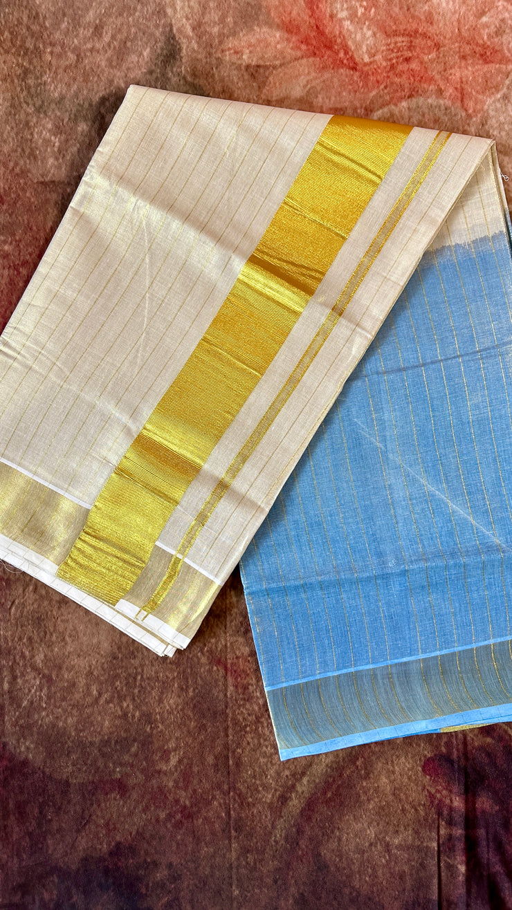 Tie and dye half and half tissue saree with gold lines