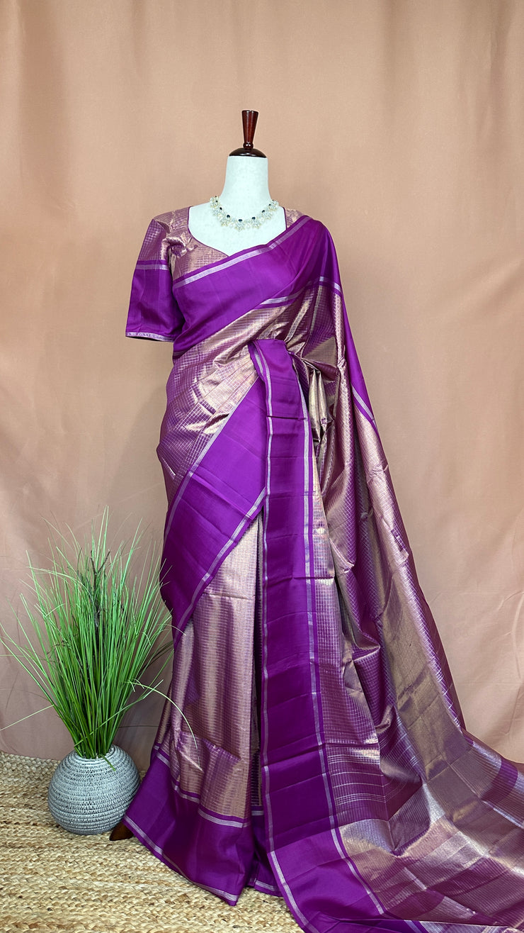 Handloom pure silk wine red color tissue kanchivaram saree with stitched blouse