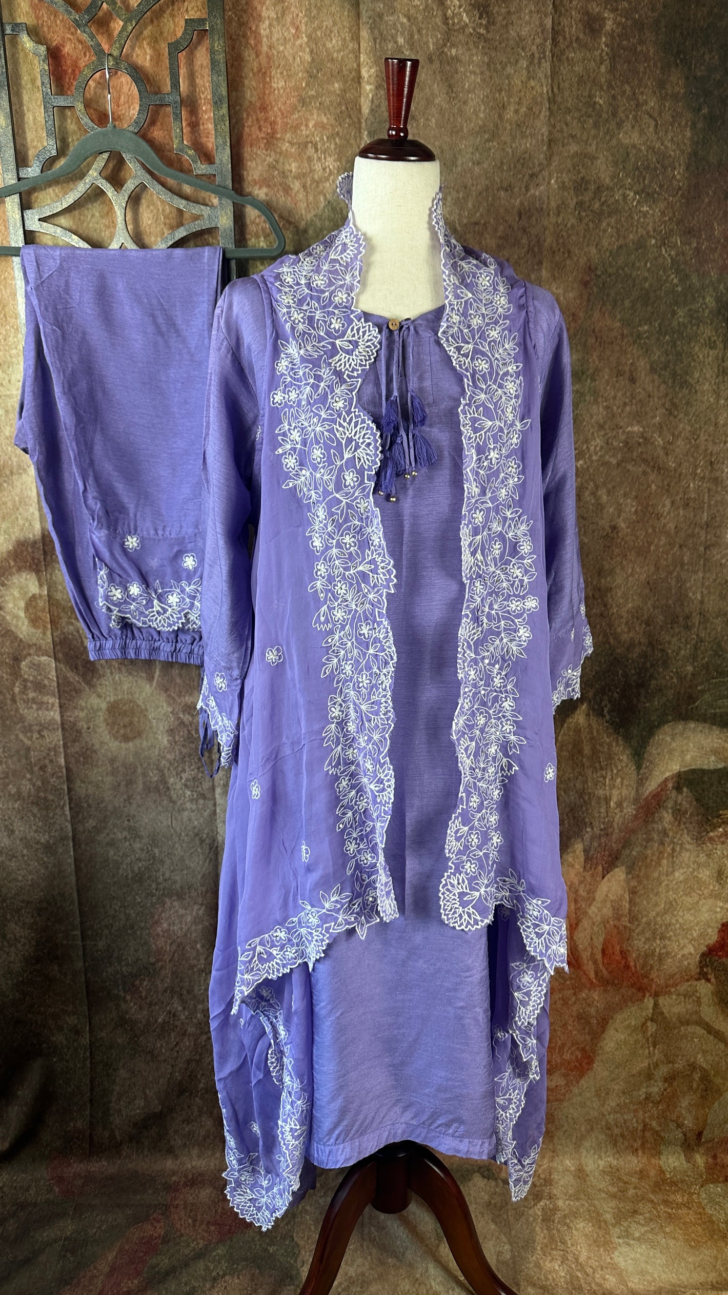 Silk kurti set with organza shrug