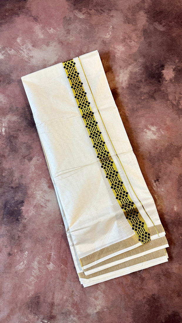 Cotton mundu with black print on border