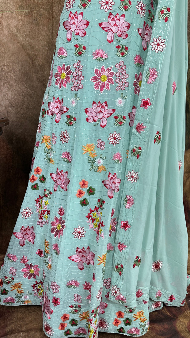 Pastel blue lehenga with embroidery