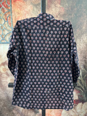 Dark brown ajrakh hand block printed cotton shirt- Size 42