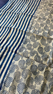 Indigo Blue maheswari silk saree with stitched blouse