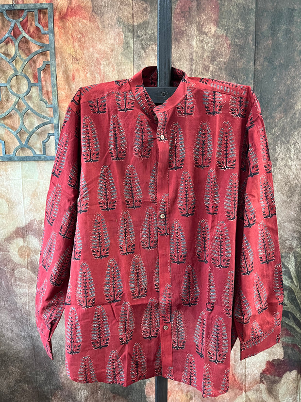 Brick Red ajrakh hand block printed cotton shirt- Size 42