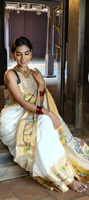 Handloom cotton saree with paitani weave, with BP