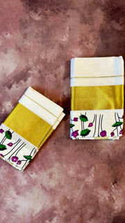 Set mundu with gold border and pichwai print