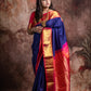 Handwoven Blue and orange pink pure silk kanchivaram silk saree with stitched blouse