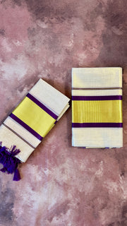 Tissue set mundu with purple and border