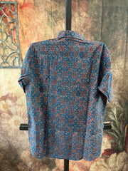 Indigo blue ajrakh hand block printed cotton shirt- Size 38