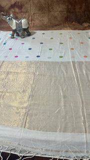 Handloom cotton saree with multicolor butta, with BP