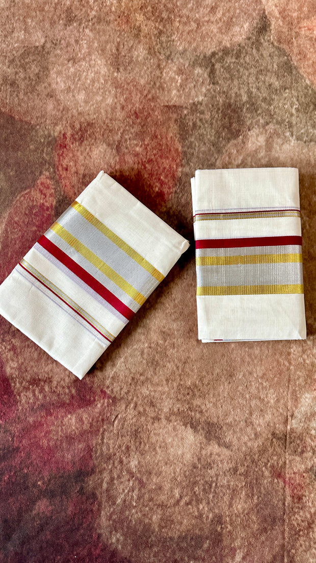 Set mundu gold silver and maroon color thread weave
