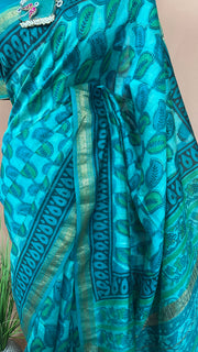 Handblock printed Maheswari cotton silk saree with stitched designer blouse