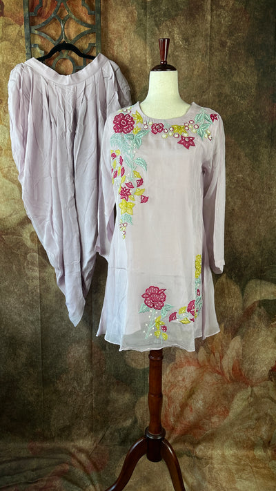 Lilac short top with dhoti pants