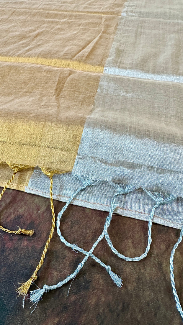 Pure handloom gold and silver tissue cotton saree