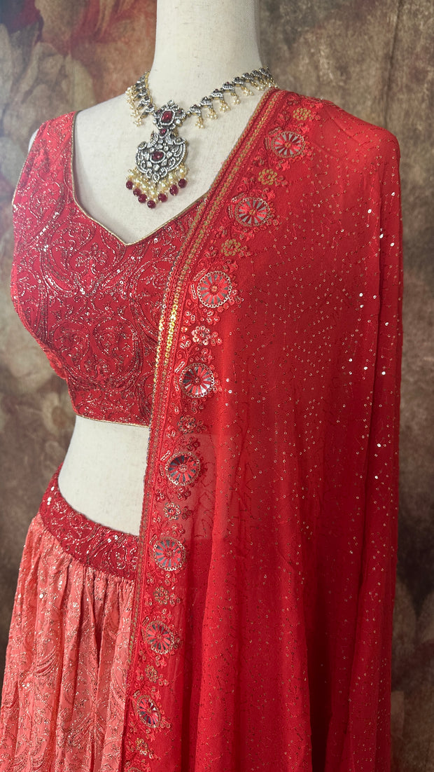 Peach ombre lehanga with blouse and dupatta